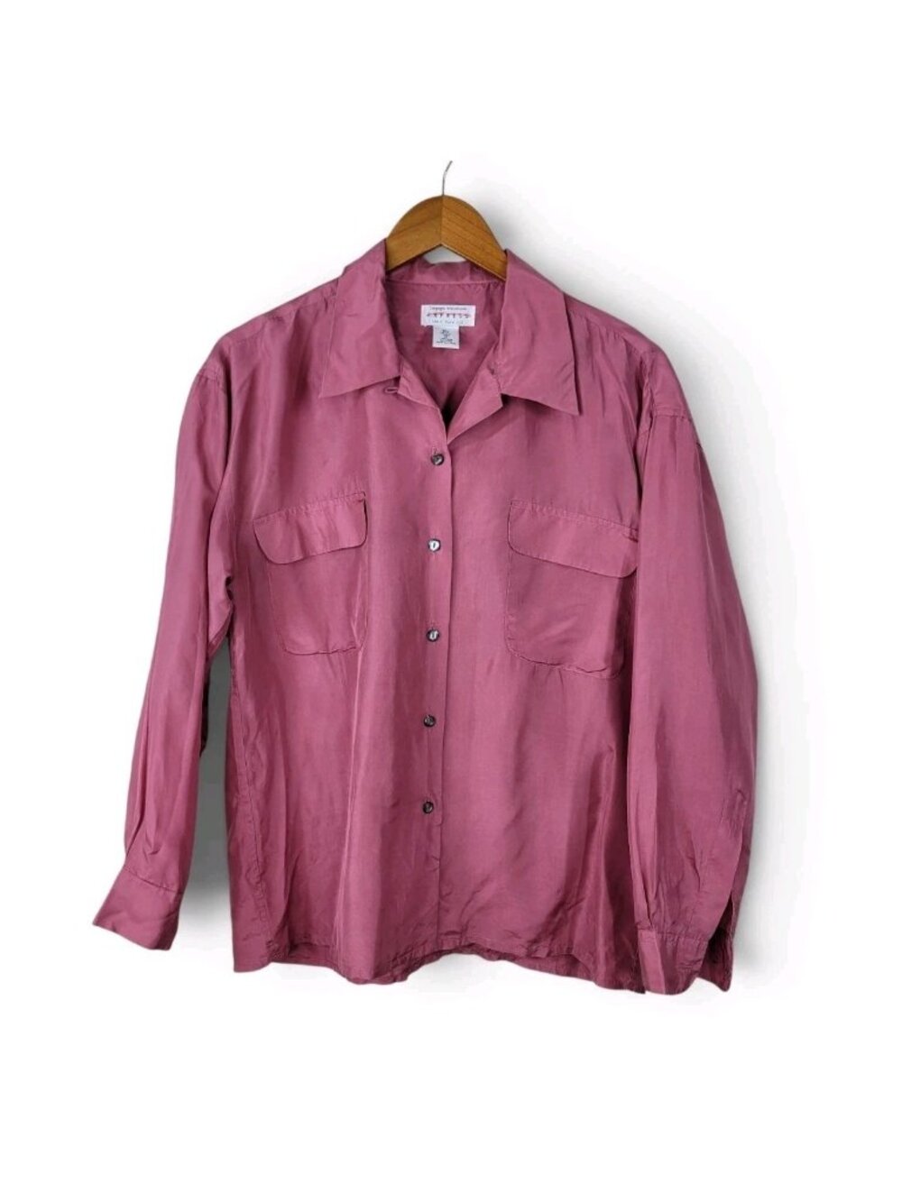Vintage Express Top Silk Button Up Medium Lightweight Flowy Dusty Pink Mauve